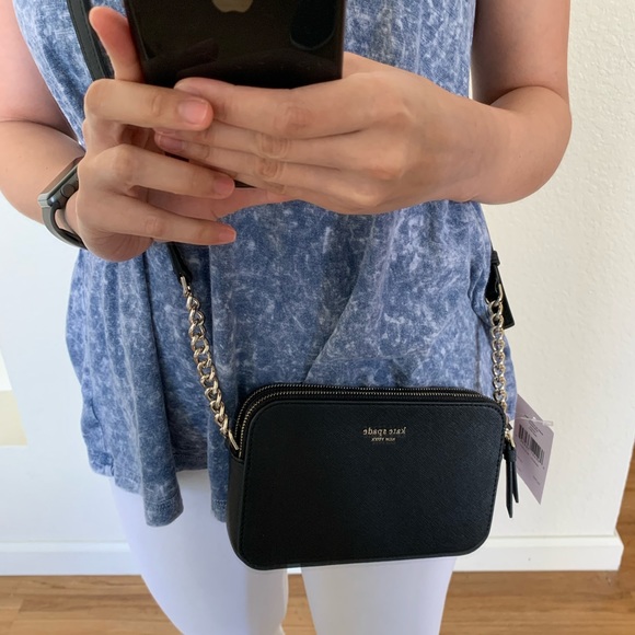 KATE SPADE CAMERON DOUBLE ZIP SMALL CROSSBODY BLK - Picture 3 of 7